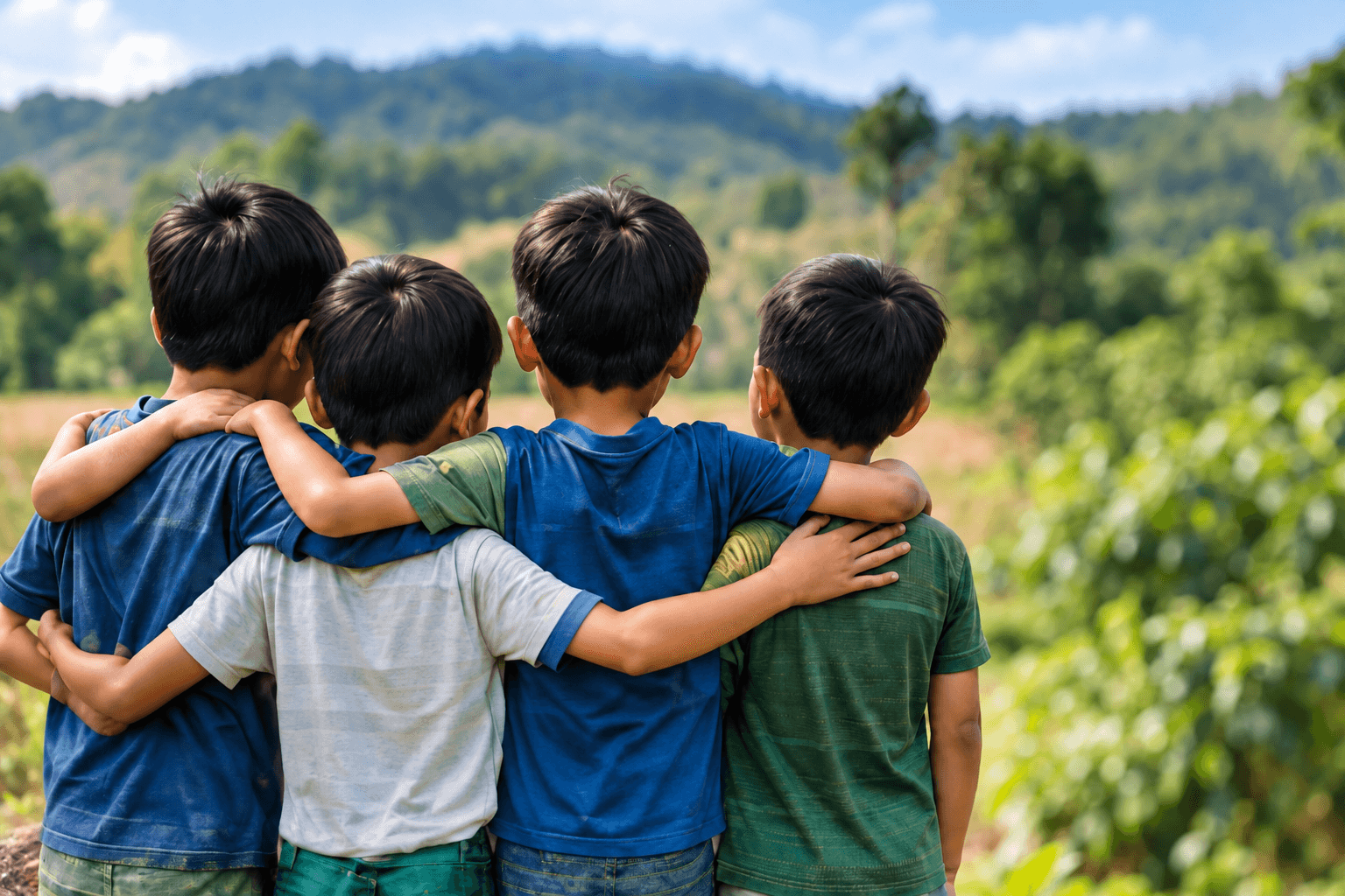Nhóm trẻ em vui vẻ cùng nhau trong không gian ngoài trời